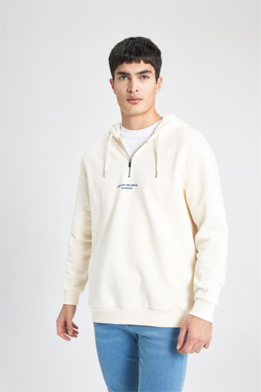 MAN Light Stone Oversize Fit Hooded Printed Sweatshirt