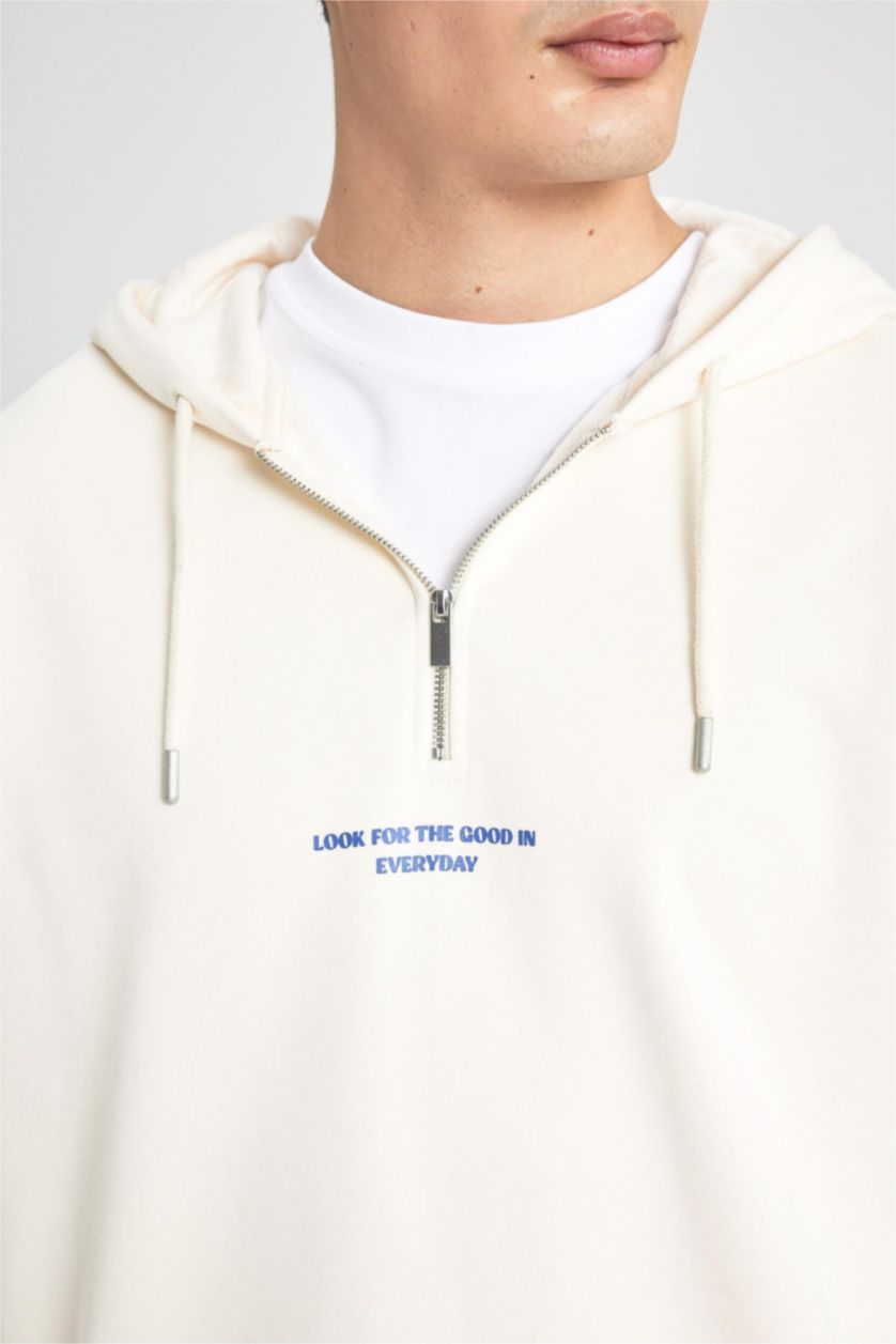 MAN Light Stone Oversize Fit Hooded Printed Sweatshirt