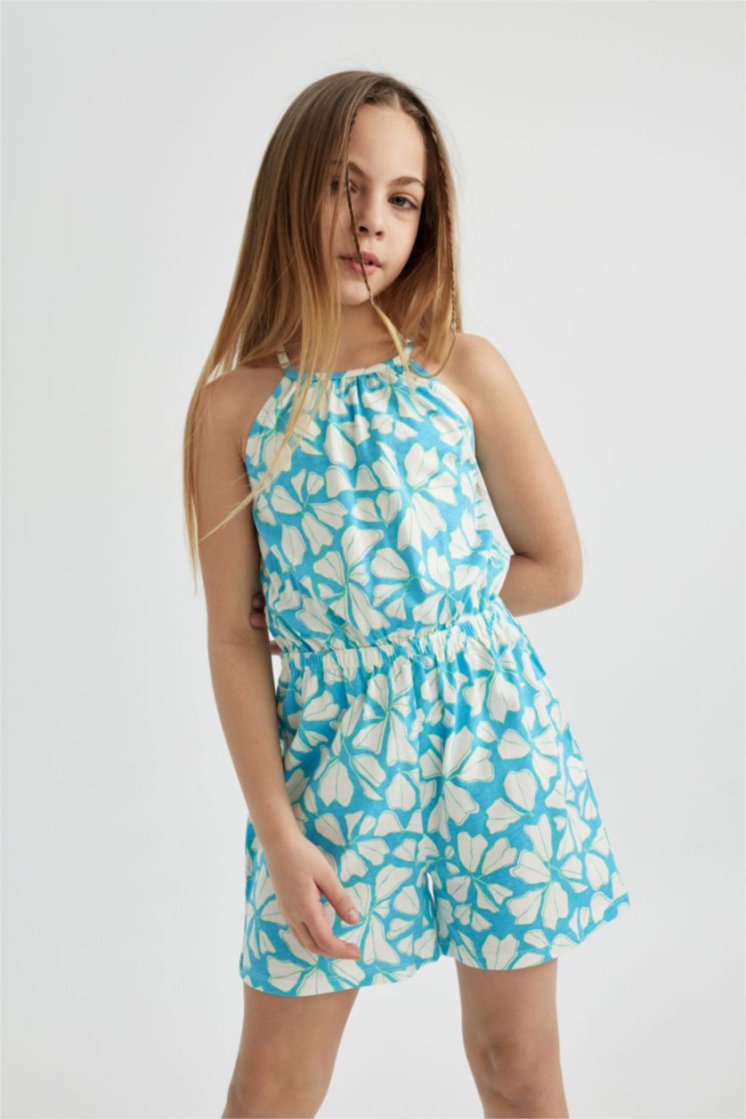 FILLES Bleu Combinaison Short à Bretelles à Motif pour Fille