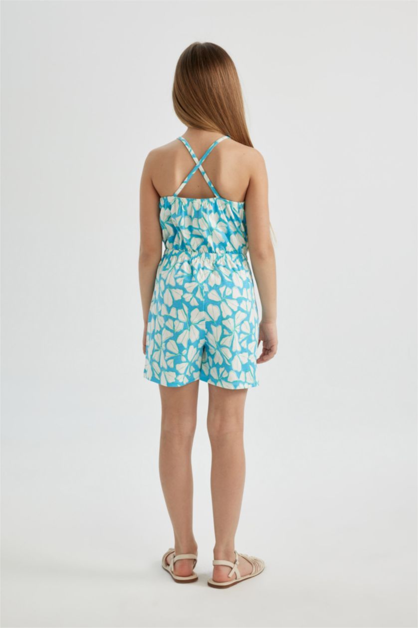 FILLES Bleu Combinaison Short à Bretelles à Motif pour Fille