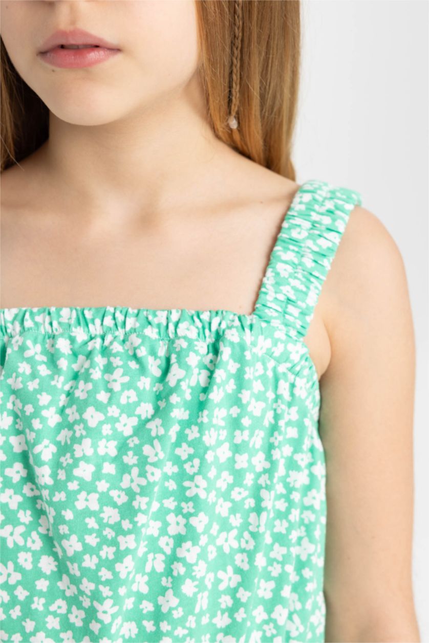 FILLES Vert Combinaison Short à Bretelles à Motif pour Fille