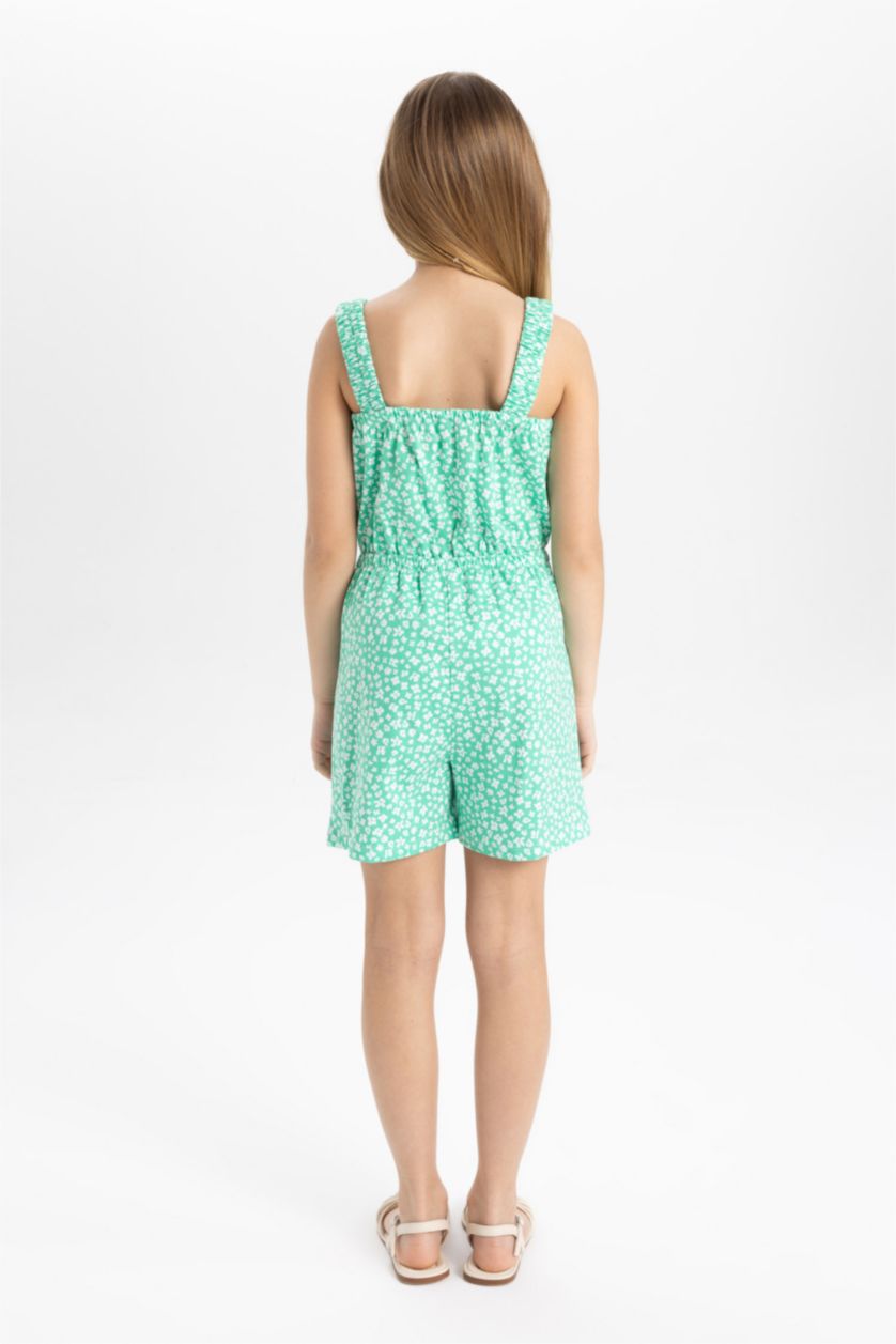 FILLES Vert Combinaison Short à Bretelles à Motif pour Fille