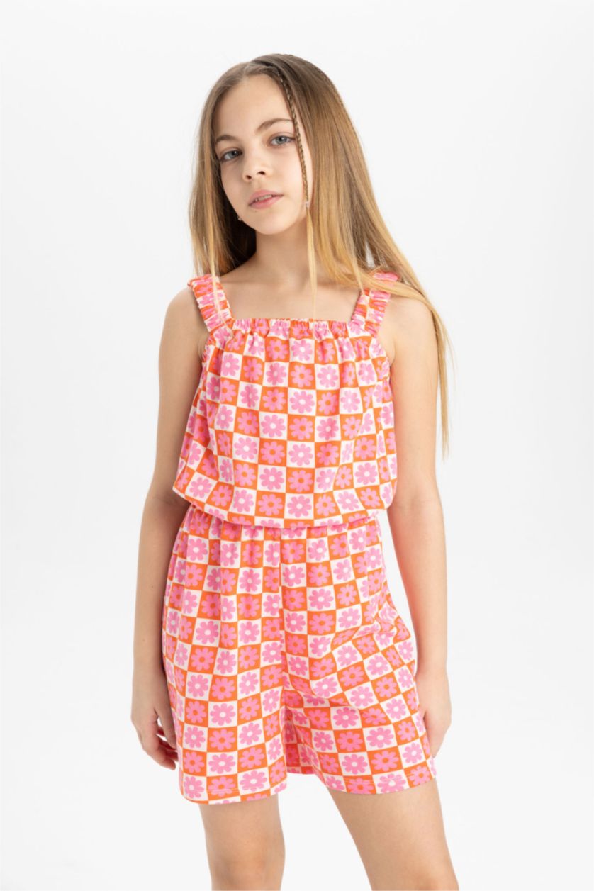 GIRLS & TEENS Salmon Girl Patterned Strappy Short Jumpsuit
