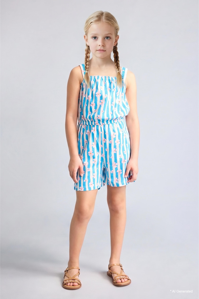 Girls & Teens Blue Girl Regular Fit Sleeveless Jumpsuit