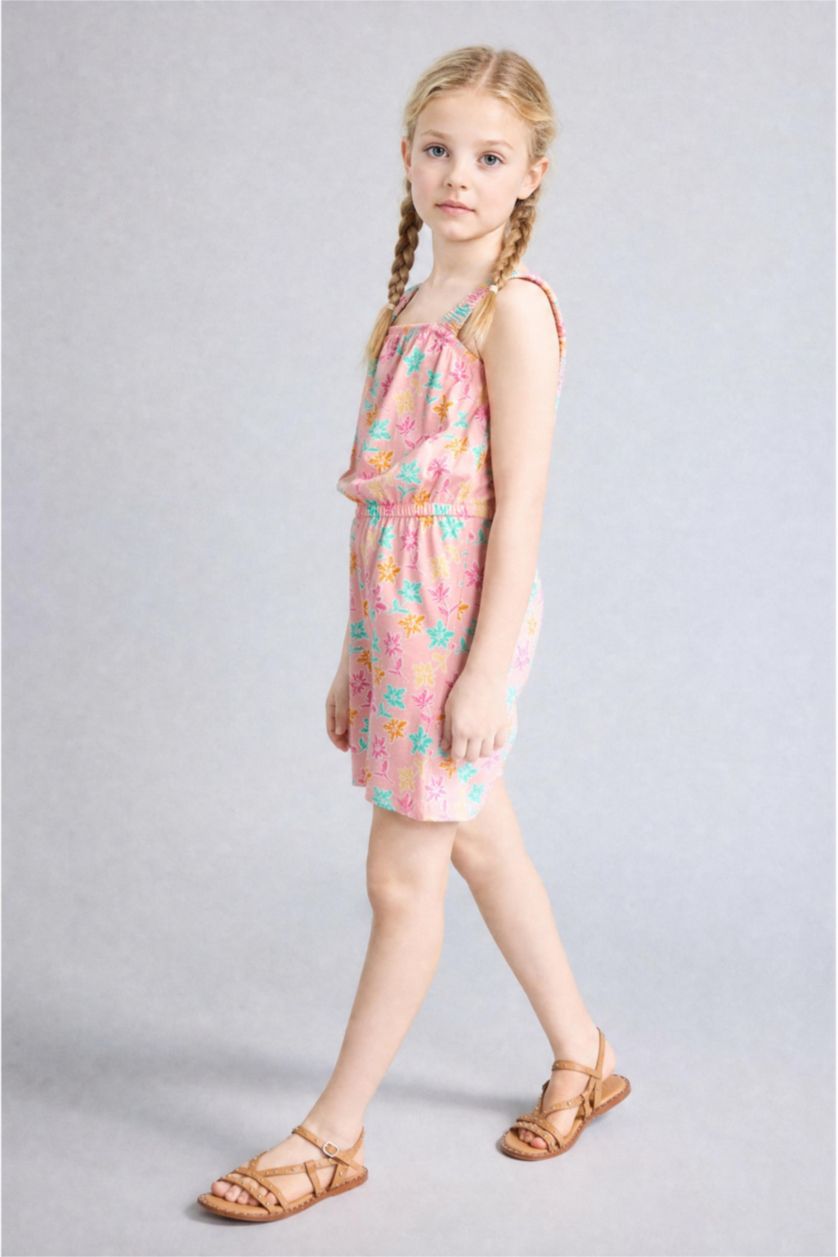 Young Girls - Teen Girls Beige Girl Regular Fit Printed Sleeveless Jumpsuit