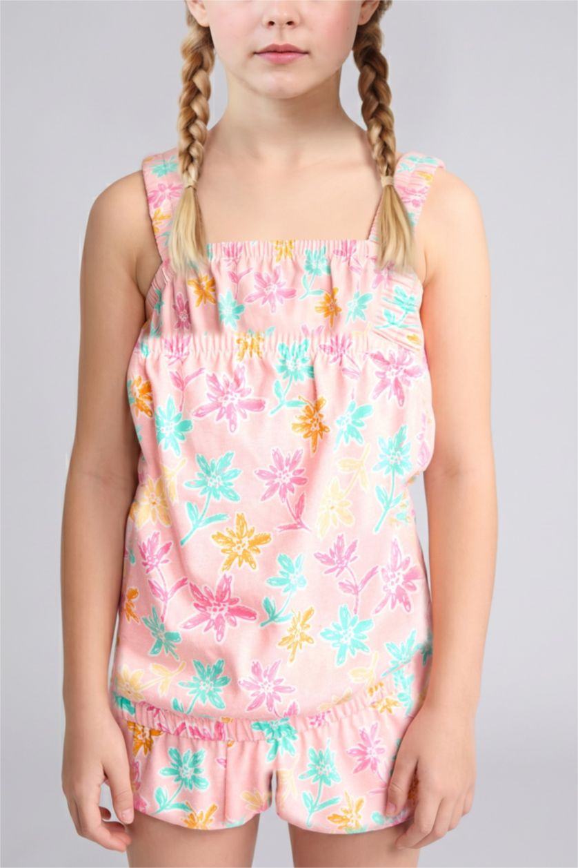 Young Girls - Teen Girls Beige Girl Regular Fit Printed Sleeveless Jumpsuit