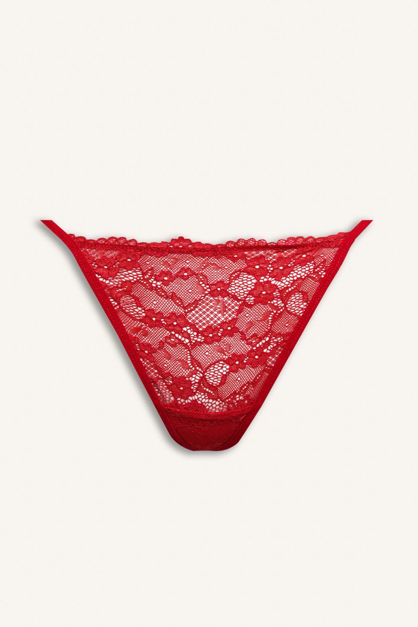 Kadın Kırmızı Kırmızı Dantel String Slip Külot
