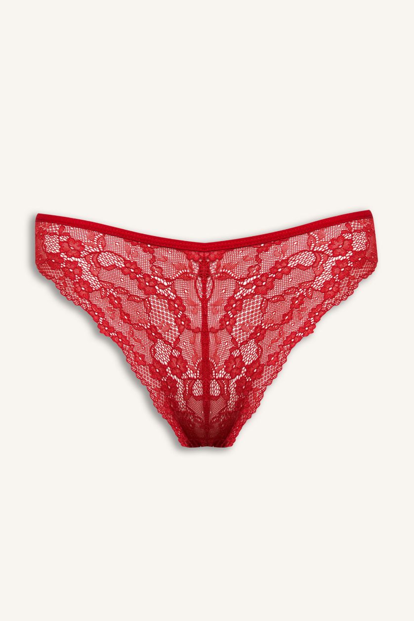 Kadın Kırmızı Kırmızı Dantel Brazilian Slip Külot