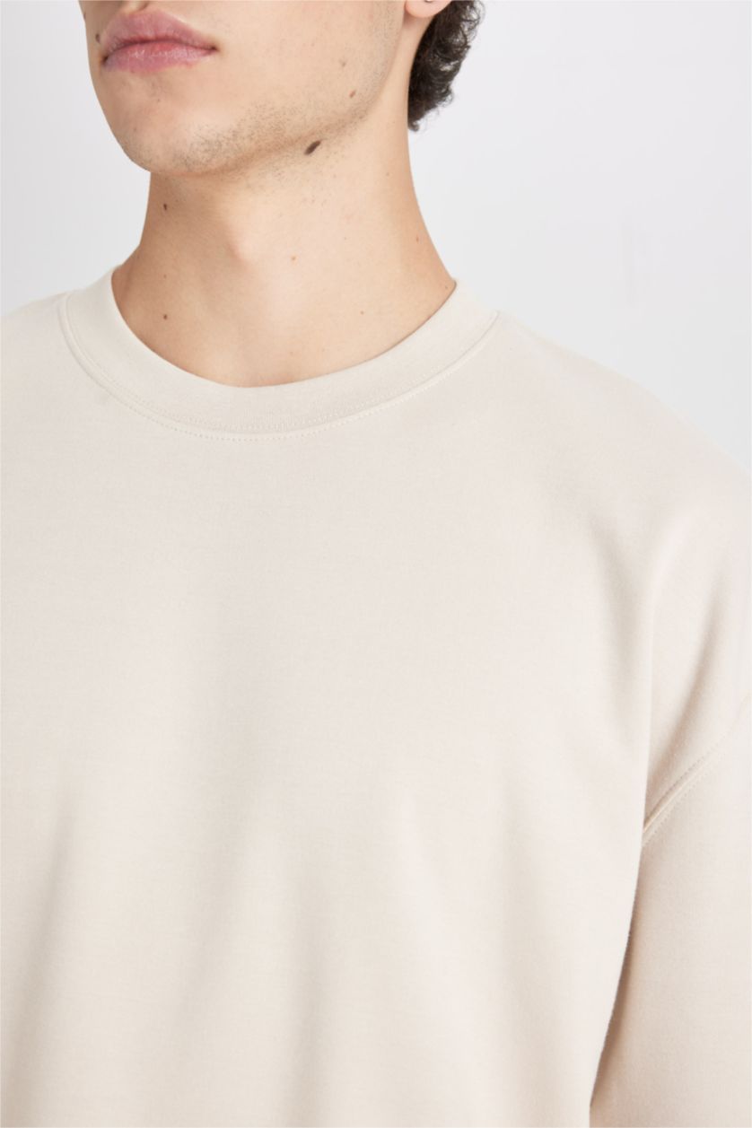 Erkek Kum Loose Fit Bisiklet Yaka Kısa Kollu Ağır Kumaş Basic Düz Tişört