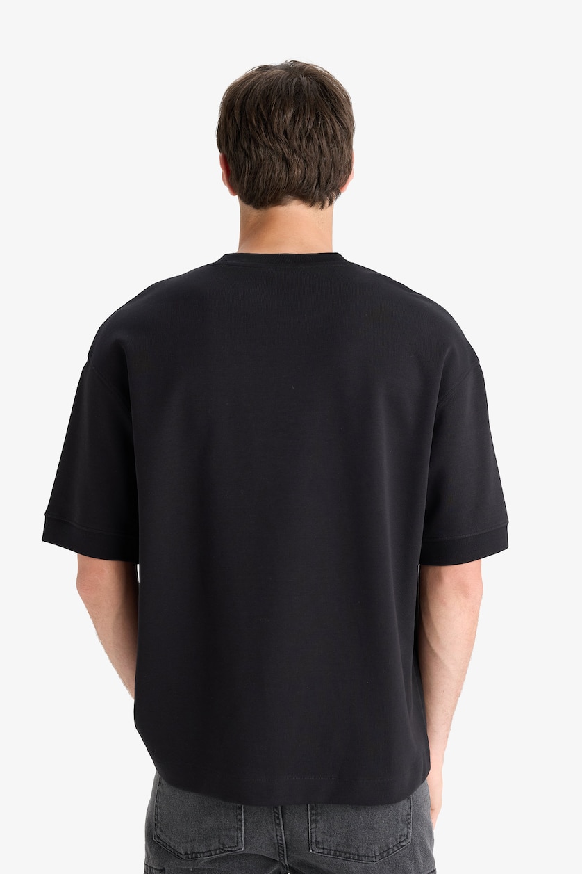 Erkek Siyah Loose Fit Kısa Kollu Basic Tişört
