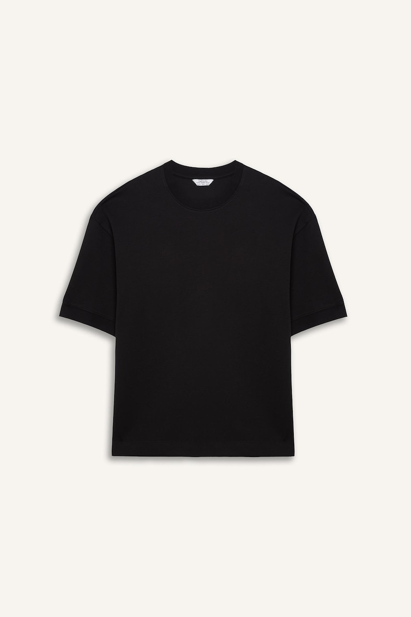 Erkek Siyah Loose Fit Kısa Kollu Basic Tişört
