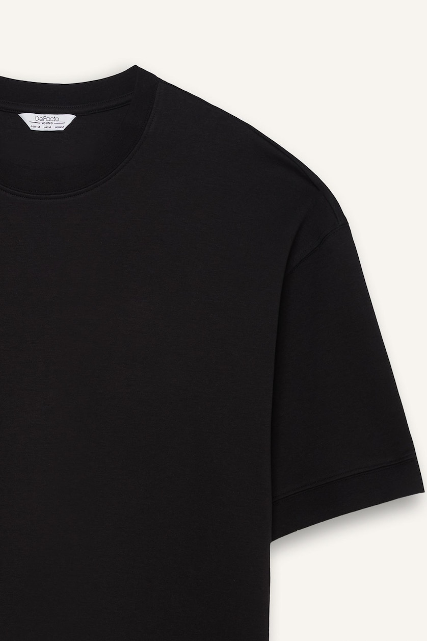 Erkek Siyah Loose Fit Kısa Kollu Basic Tişört