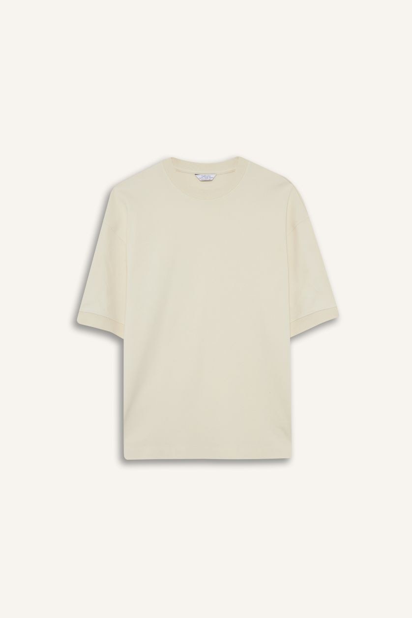 Erkek Ekru Nefes Alabilen Kumaş Tişört