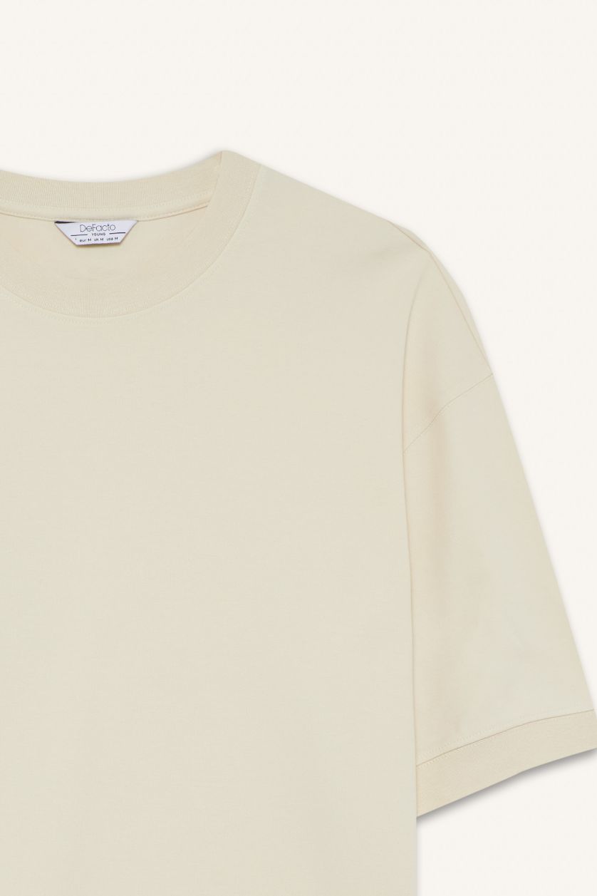 Erkek Ekru Nefes Alabilen Kumaş Tişört