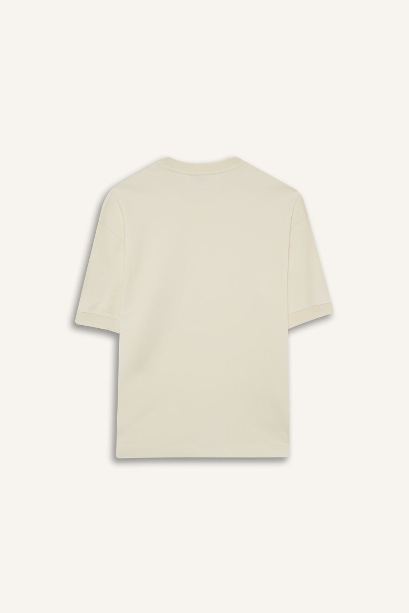 Erkek Ekru Nefes Alabilen Kumaş Tişört