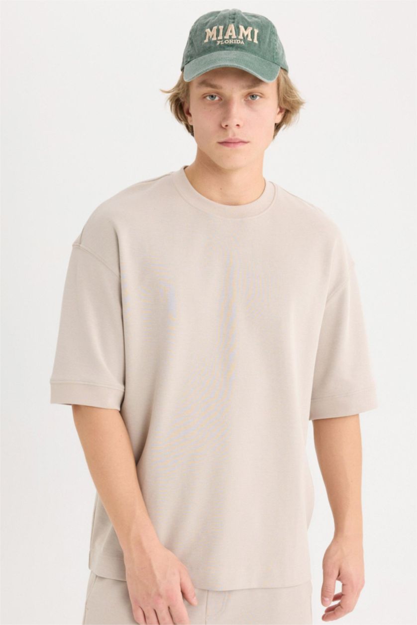 Man Sand Loose Fit Crew Neck Heavy Fabric Basic T-Shirt
