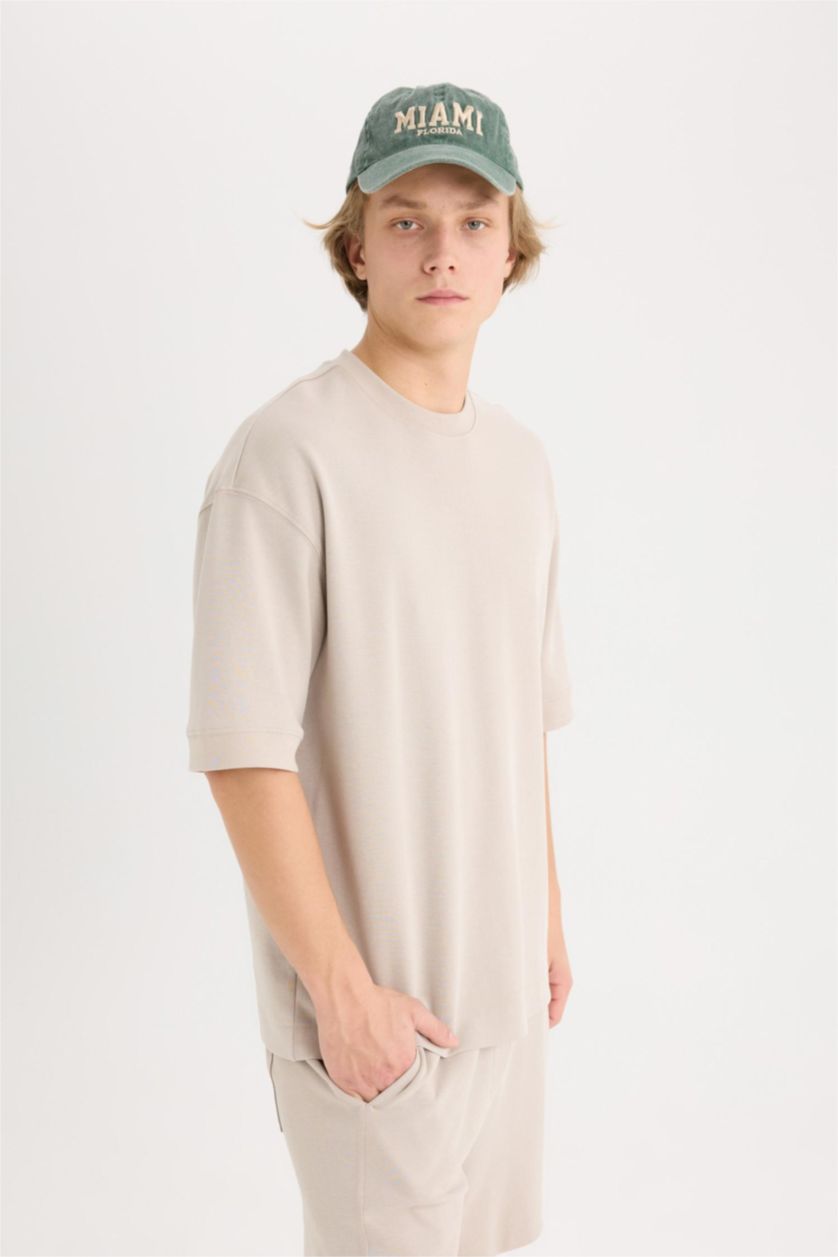 Man Sand Loose Fit Crew Neck Heavy Fabric Basic T-Shirt