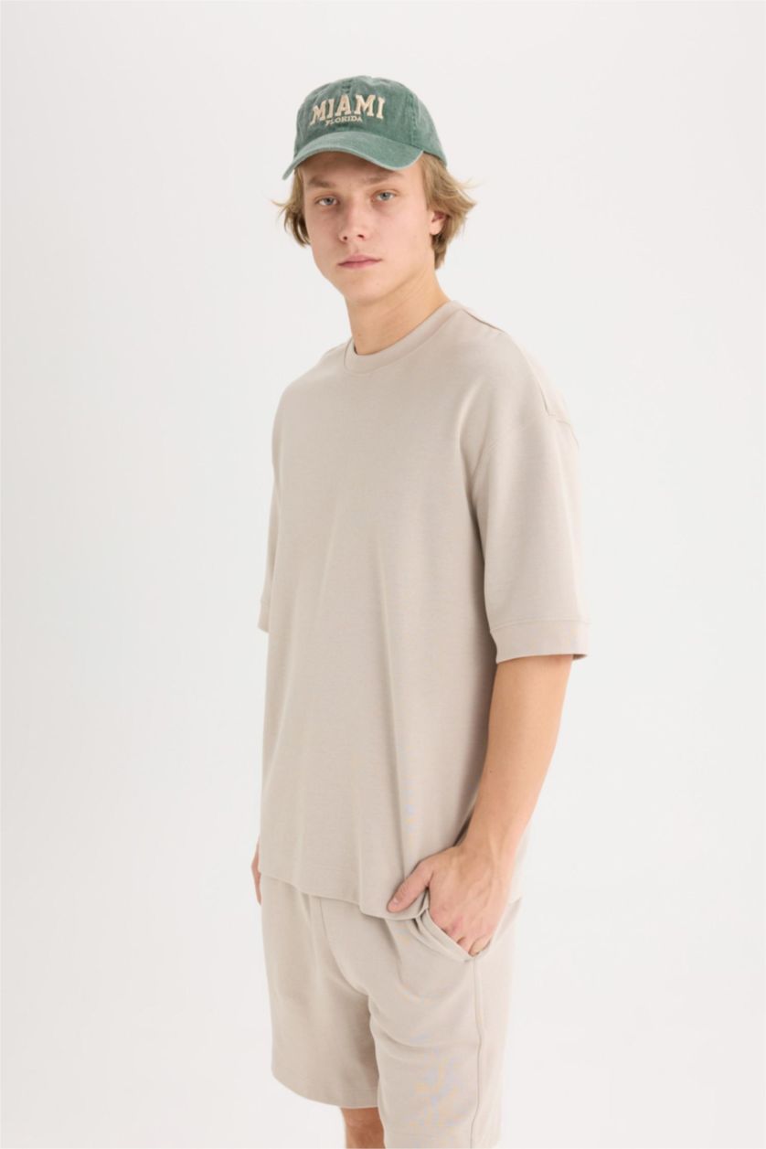 Man Sand Loose Fit Crew Neck Heavy Fabric Basic T-Shirt