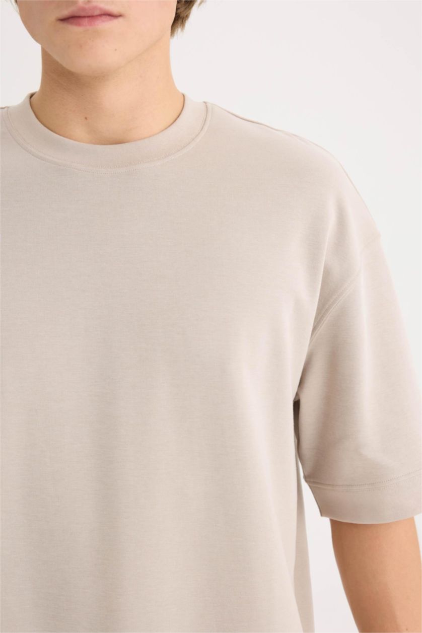 Man Sand Loose Fit Crew Neck Heavy Fabric Basic T-Shirt