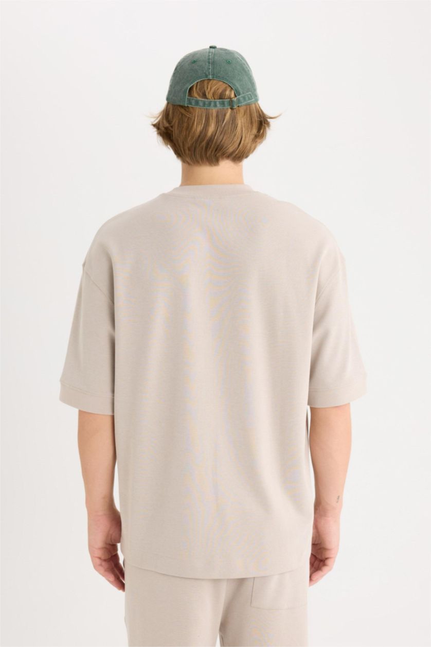 Man Sand Loose Fit Crew Neck Heavy Fabric Basic T-Shirt