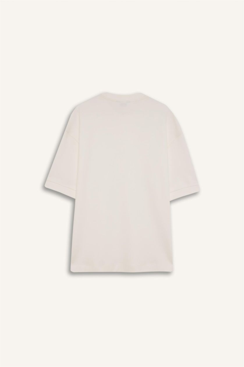 Erkek Ekru Nefes Alabilen Kumaş Tişört