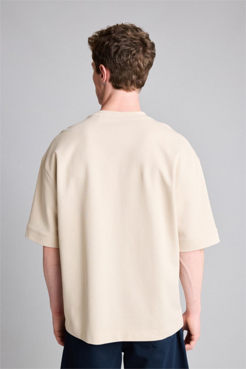 Men Beige Short Sleeve T-Shirt