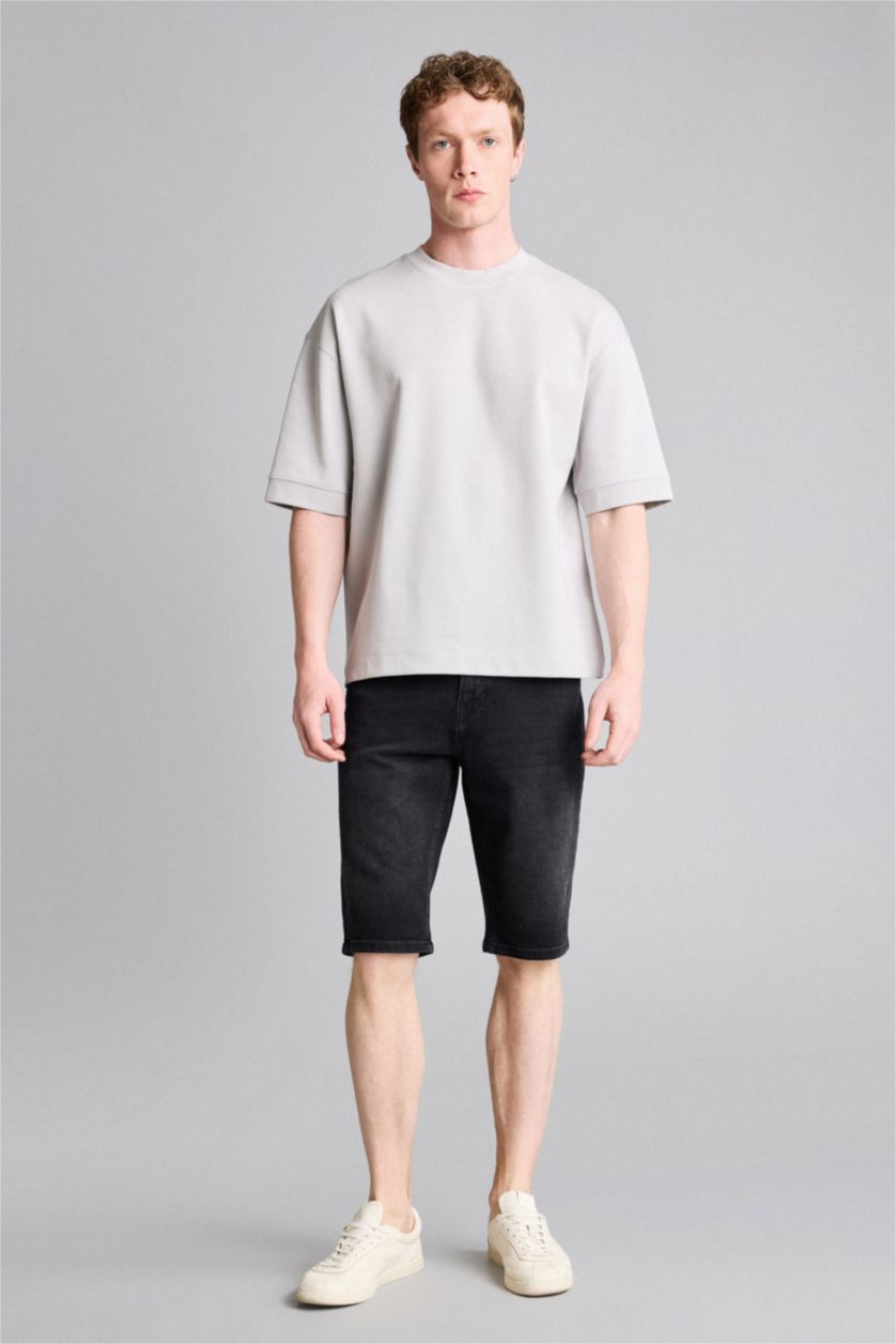 Erkek Açık Gri Loose Fit Kısa Kollu Basic Tişört
