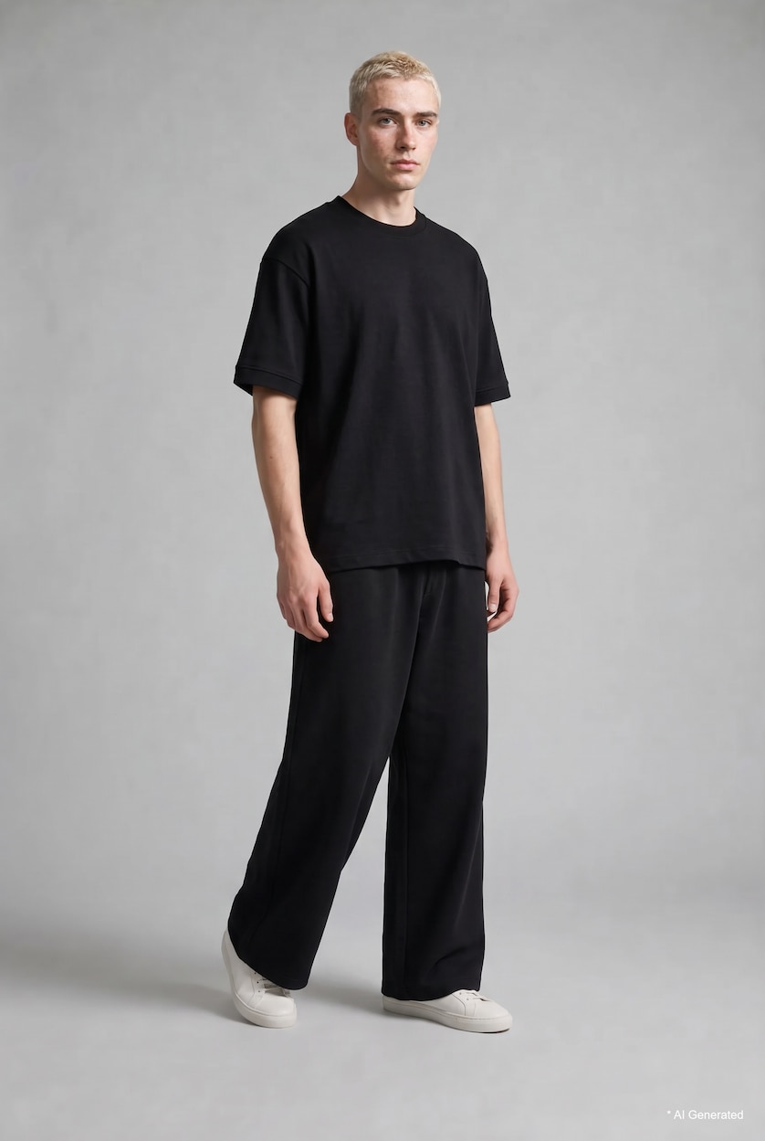 Erkek Siyah Nefes Alabilir Loose Fit Kısa Kollu Basic Tişört