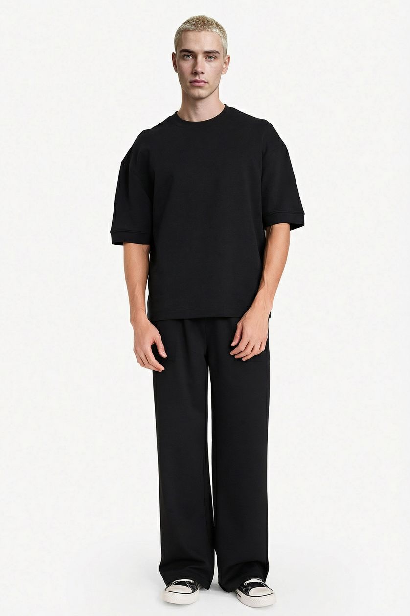 Erkek Siyah Nefes Alabilen Kumaş Tişört