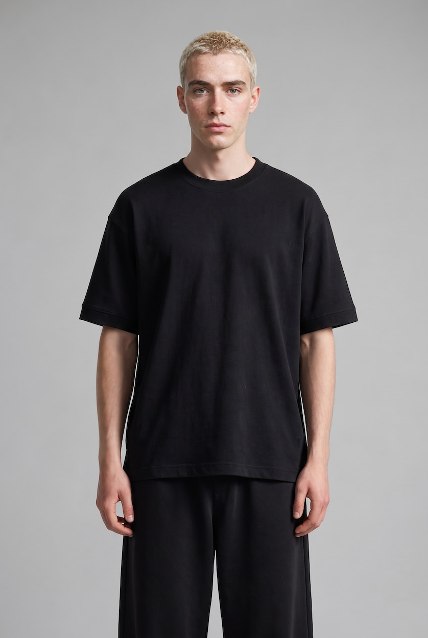 Erkek Siyah Nefes Alabilir Loose Fit Kısa Kollu Basic Tişört