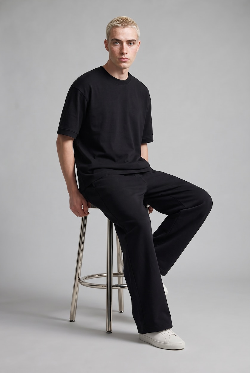 Erkek Siyah Nefes Alabilir Loose Fit Kısa Kollu Basic Tişört