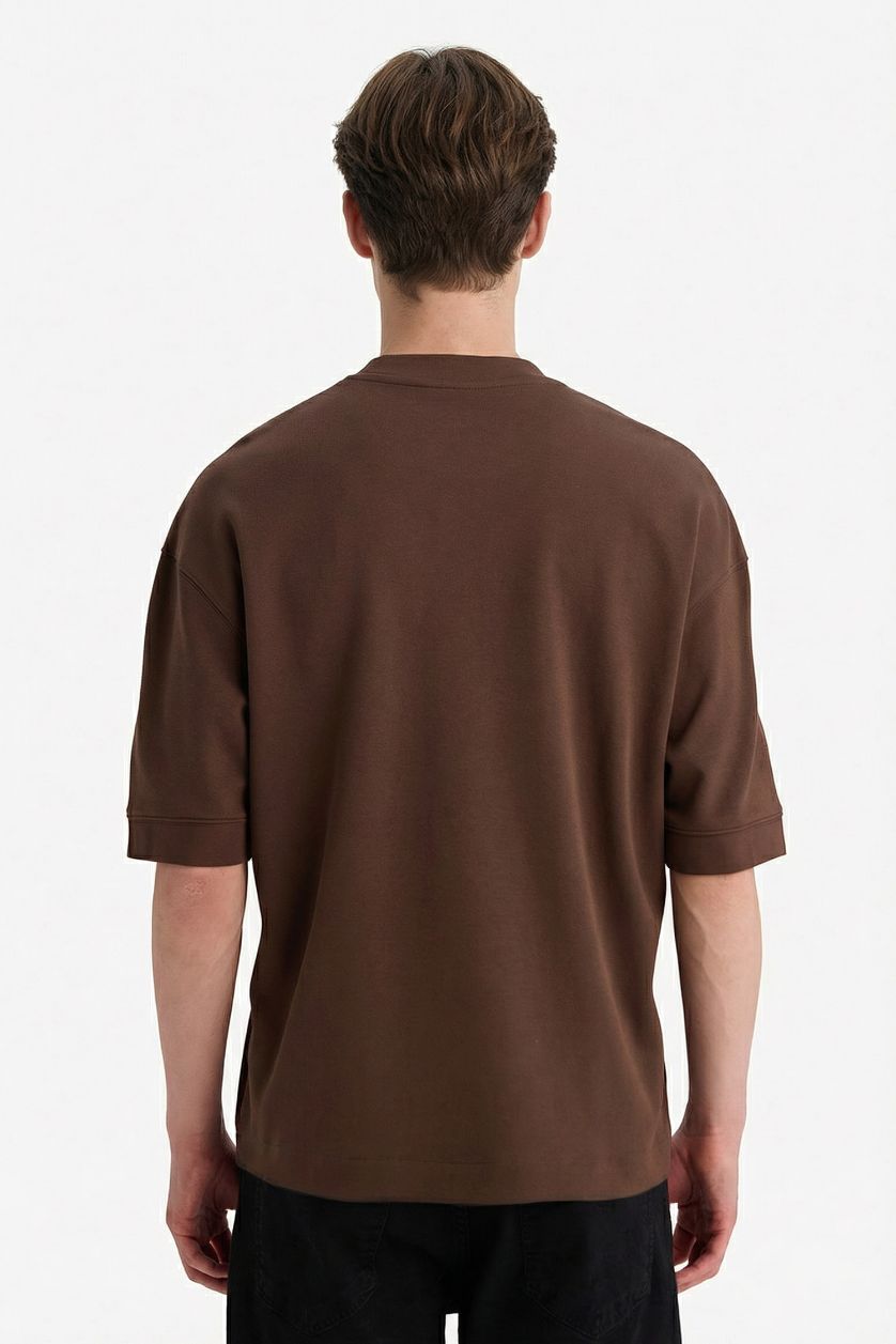 رجالي بني فاتح تيشيرت نص كم قصة فضفاضة قماش يسمح بمرور الهواء