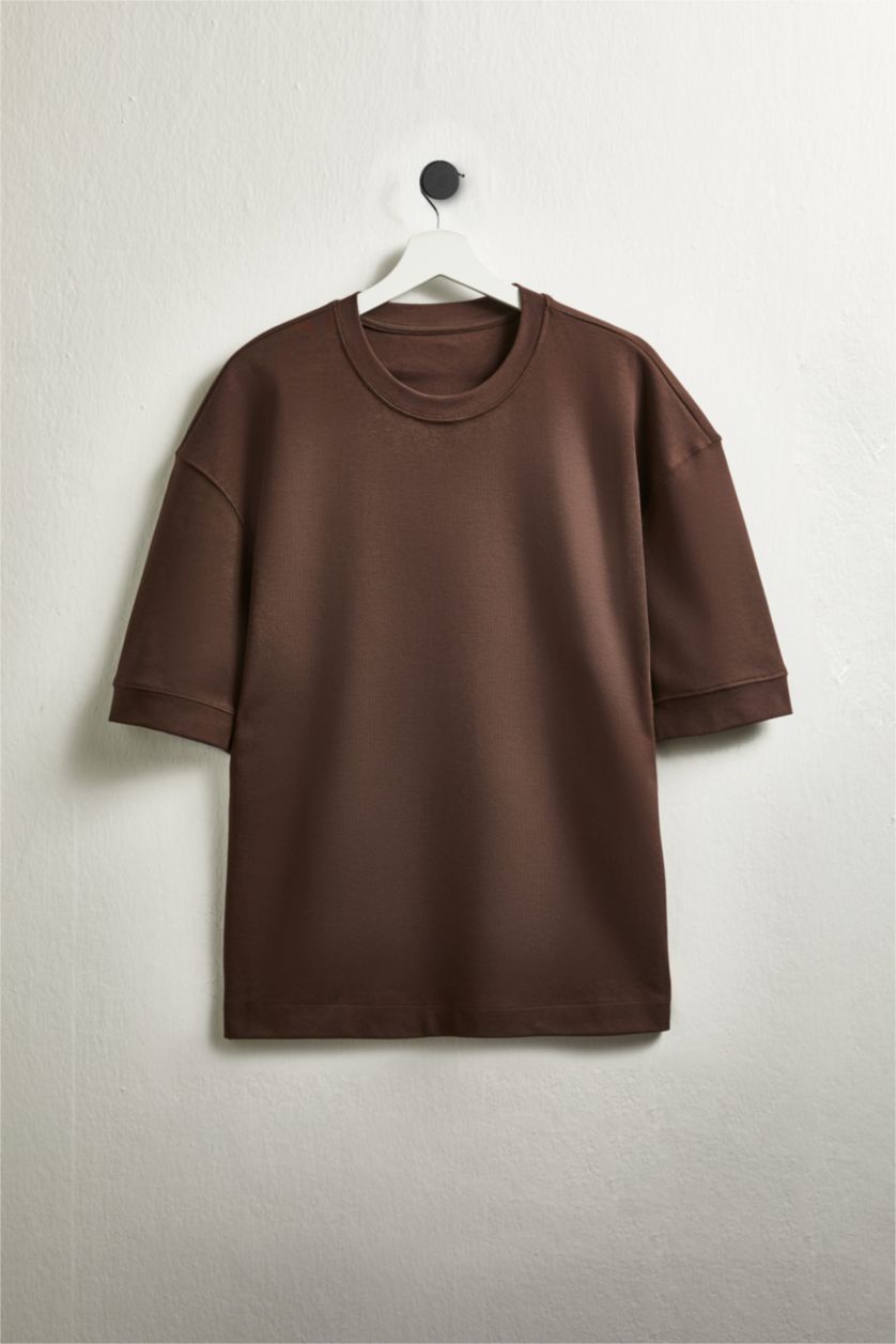 Мужчины Светло коричневый Loose Fit Crew Neck Short Sleeve T-Shirt