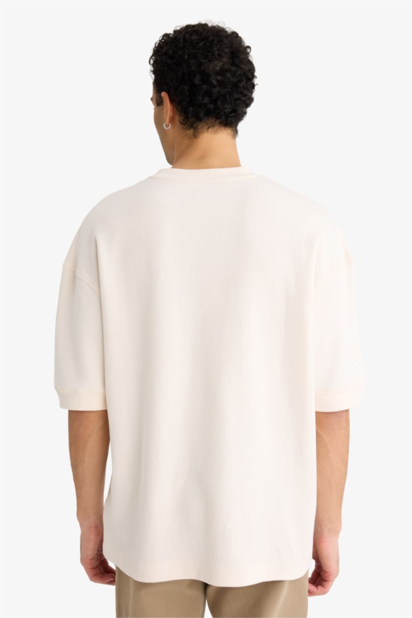 MAN Ecru Loose Fit Crew Neck Short Sleeve T-Shirt