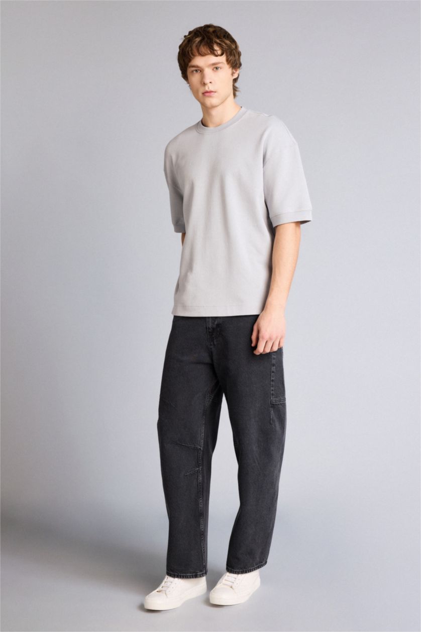 Erkek Açık Gri Loose Fıt Tişört
