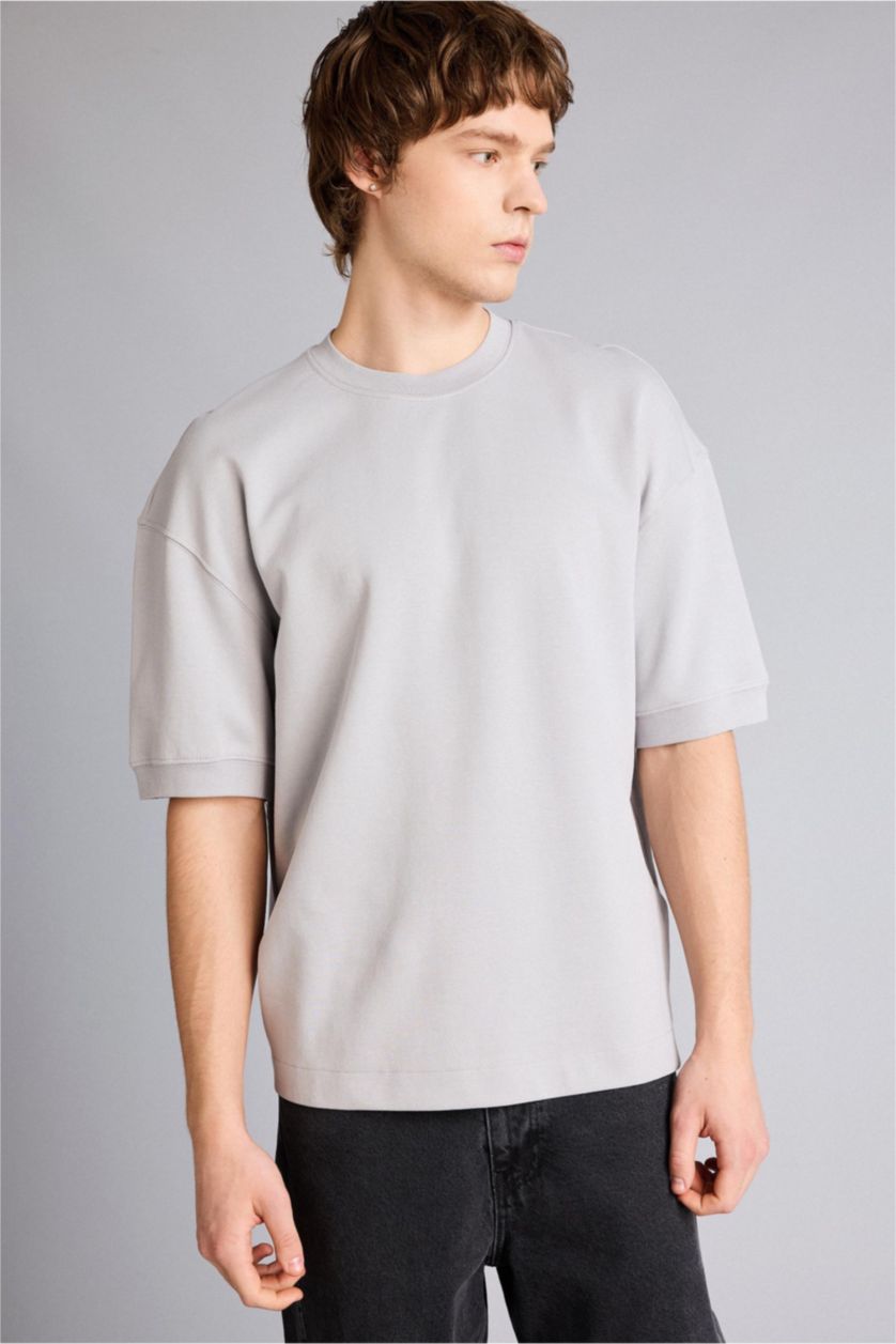 Erkek Açık Gri Loose Fıt Tişört
