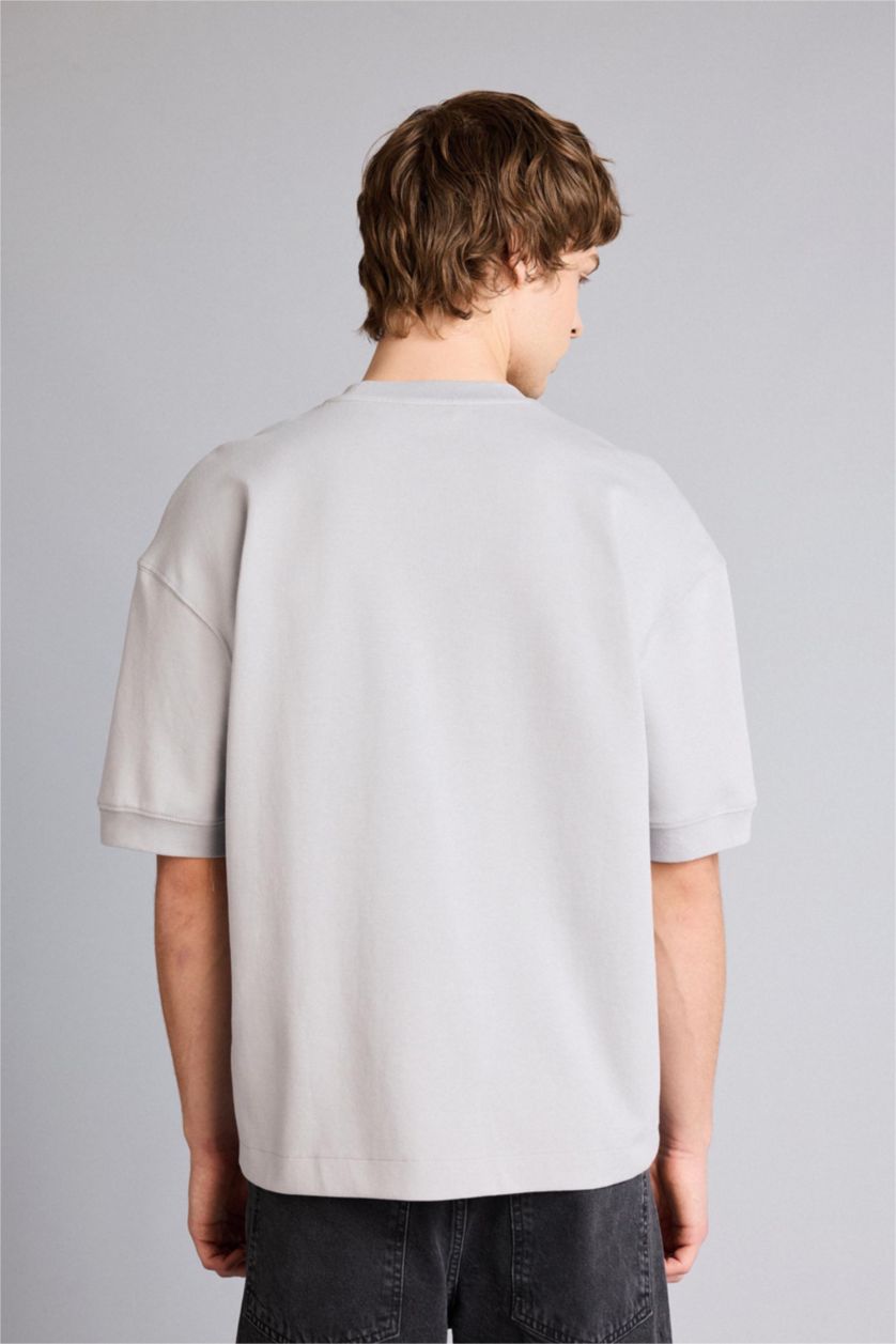 Erkek Açık Gri Loose Fıt Tişört