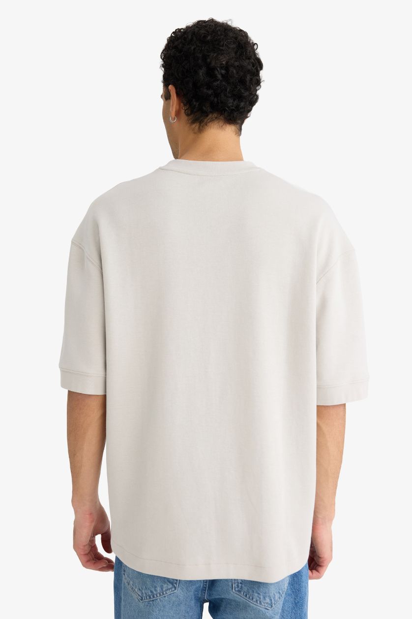 رجالي اللون الحجري تيشيرت نص كم قصة فضفاضة برقبة مستديرة