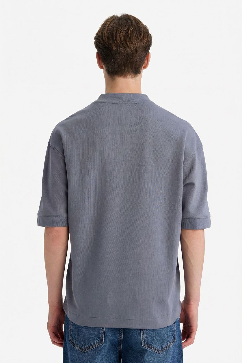 رجالي رمادي تيشيرت نص كم قصة فضفاضة قماش يسمح بمرور الهواء