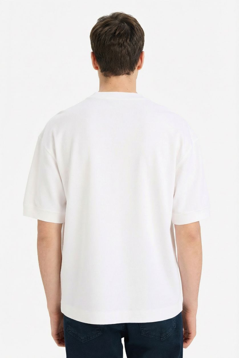 رجالي أبيض تيشيرت نص كم قصة فضفاضة قماش يسمح بمرور الهواء