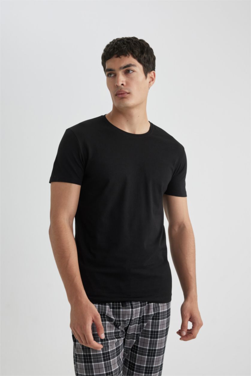 رجال أسود بلوزة سليم فيت برقبة مستديرة