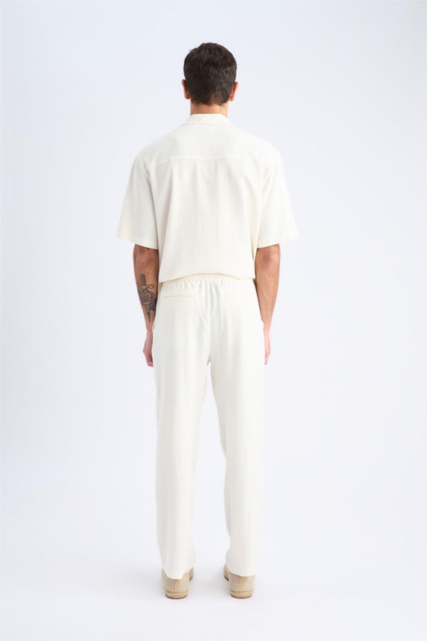 Erkek Kum Yazlık Viskon Jogger Pantolon Regular Fit Normal Kesim Keten Karışımlı Düz Paça Cepli