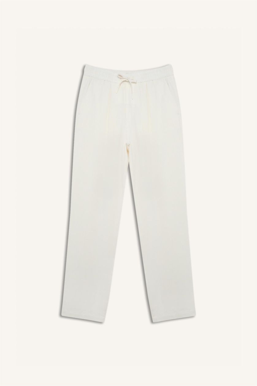 Erkek Kum Yazlık Viskon Jogger Pantolon Regular Fit Normal Kesim Keten Karışımlı Düz Paça Cepli