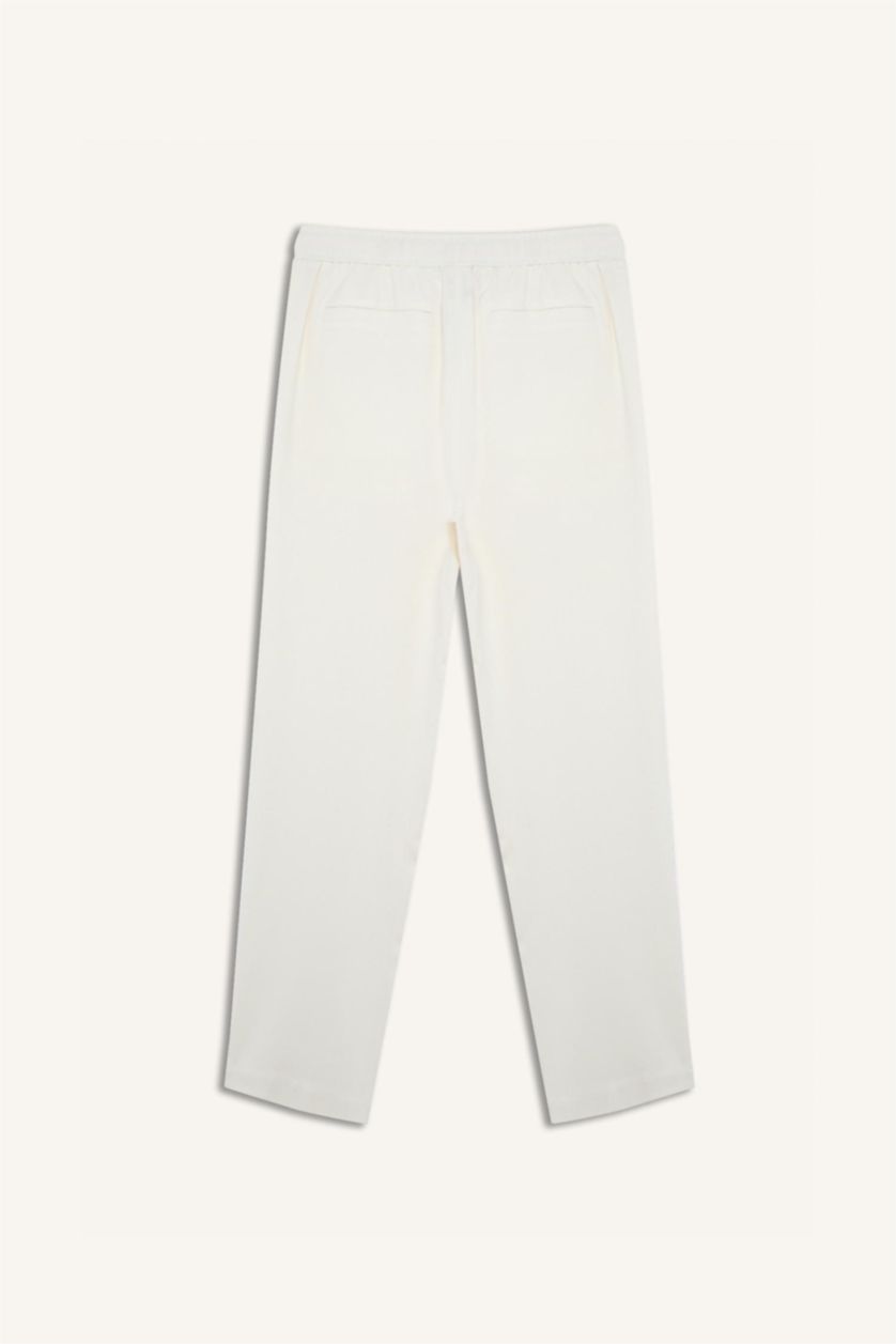 Erkek Kum Yazlık Viskon Jogger Pantolon Regular Fit Normal Kesim Keten Karışımlı Düz Paça Cepli