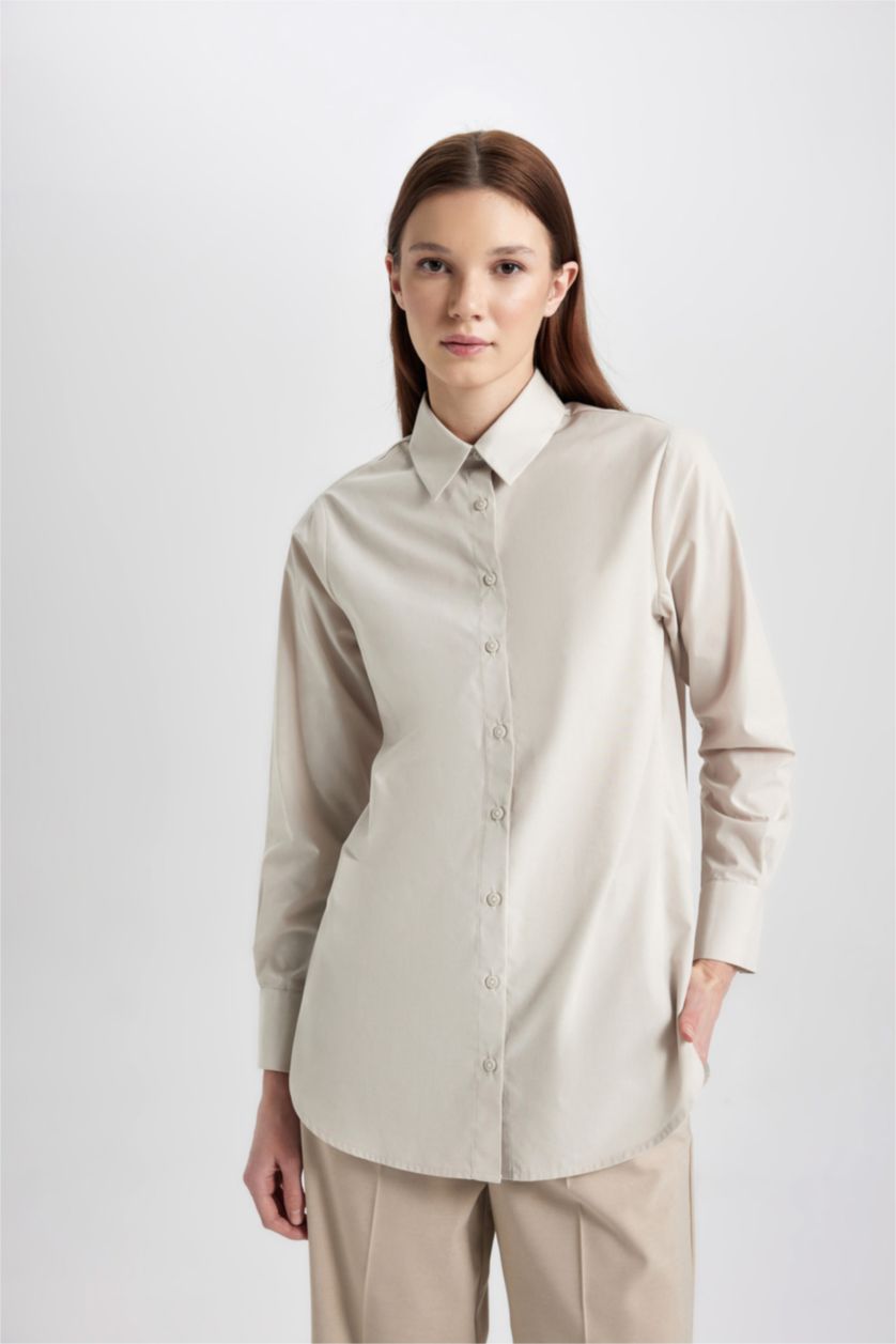 WOMAN Beige Regular Fit Poplin Long Sleeve Tunic