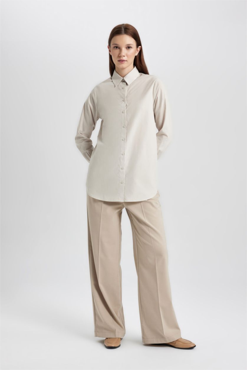 WOMAN Beige Regular Fit Poplin Long Sleeve Tunic