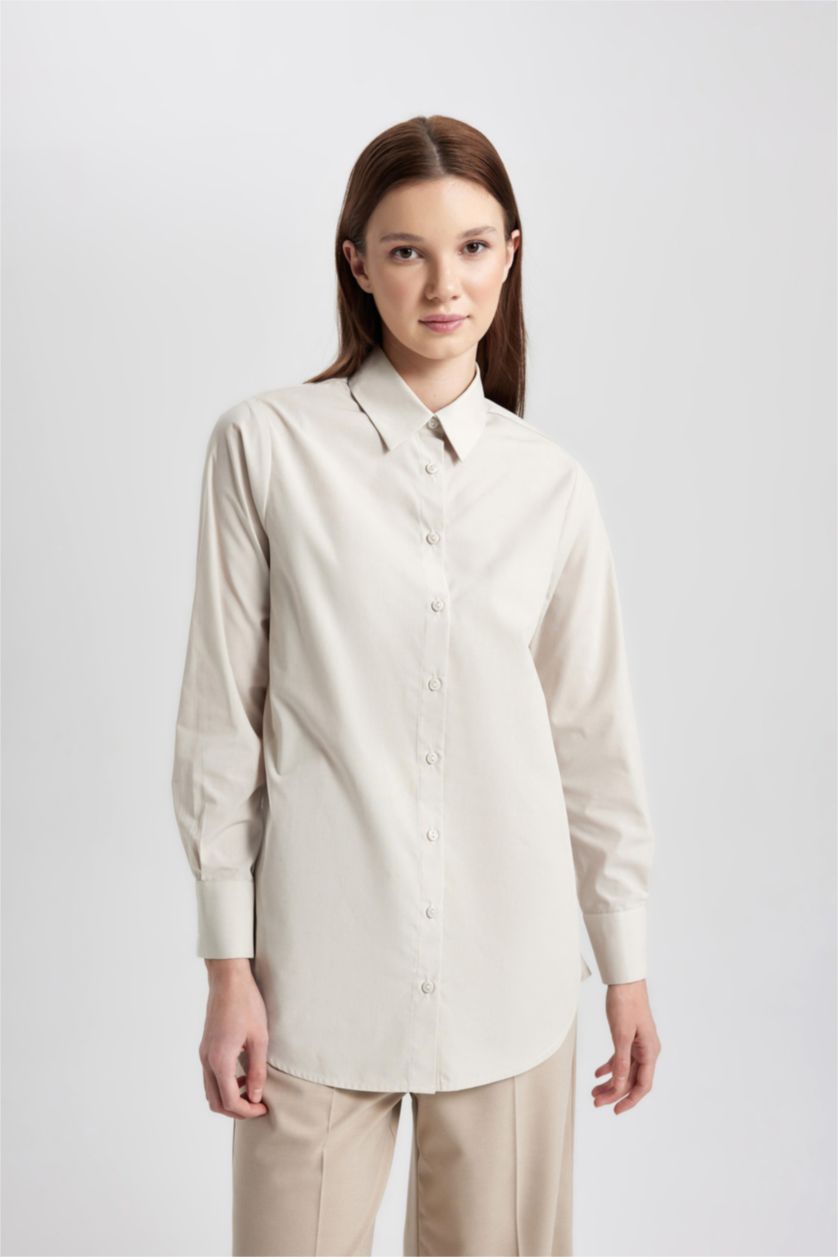 WOMAN Beige Regular Fit Poplin Long Sleeve Tunic