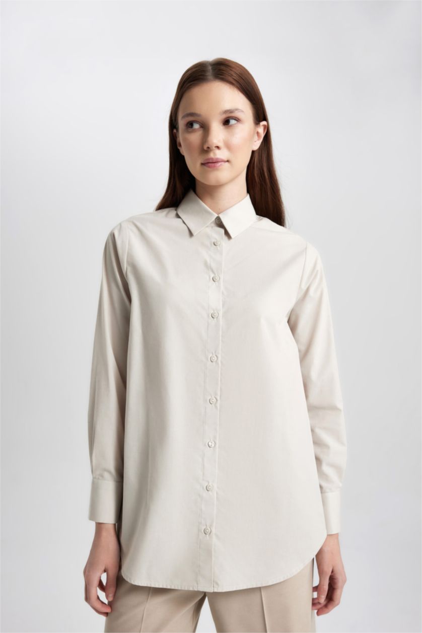 WOMAN Beige Regular Fit Poplin Long Sleeve Tunic