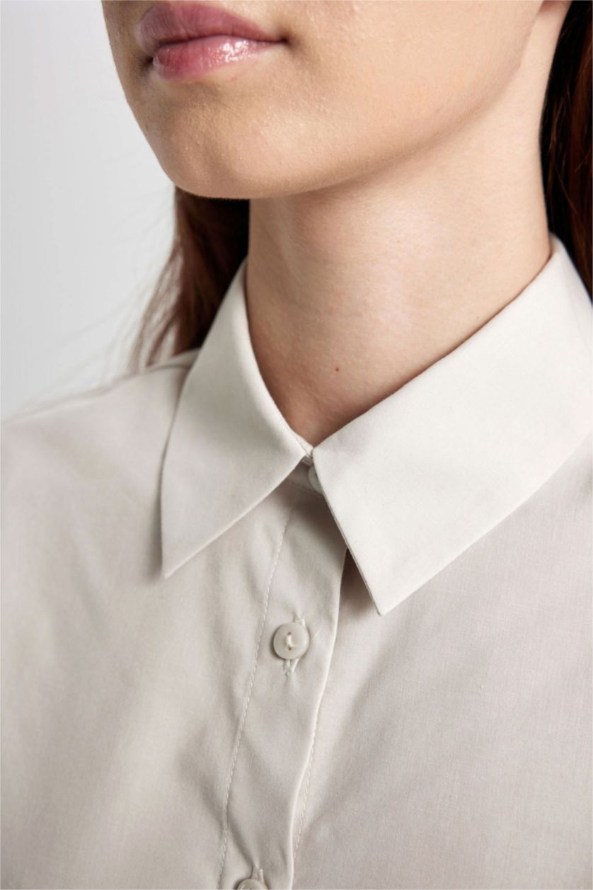 WOMAN Beige Regular Fit Poplin Long Sleeve Tunic