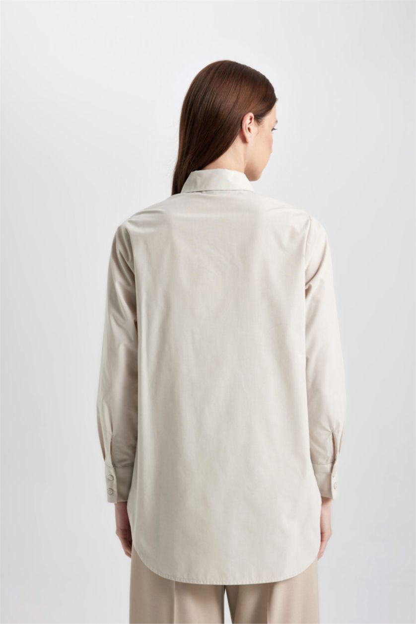 WOMAN Beige Regular Fit Poplin Long Sleeve Tunic